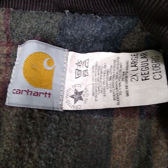 VTG CARHARTT Chore Jacket Burgundy Blanket Lined Coat 90s Made in USA Union 2XL - Picture 8 of 10